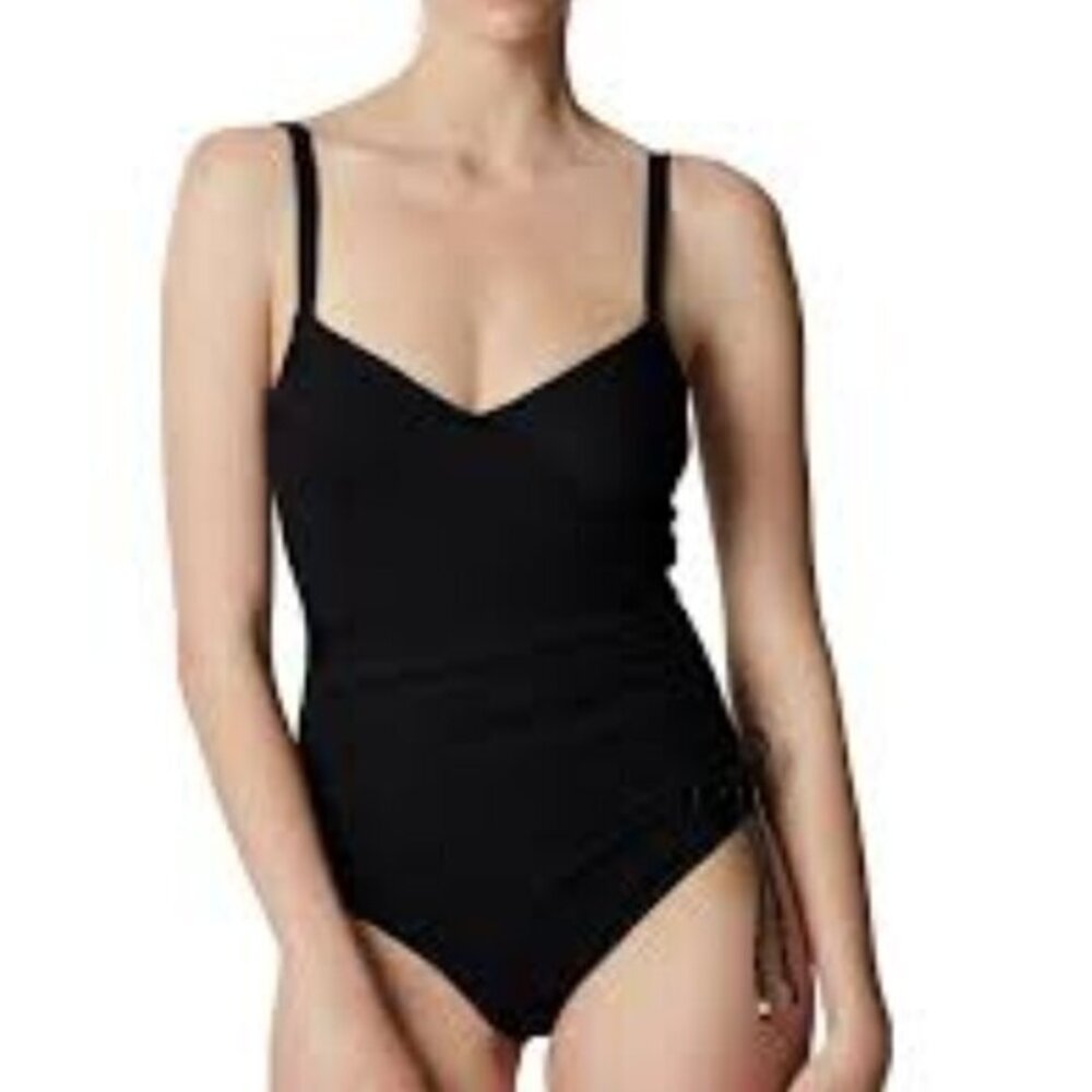 Maison Lejaby Drape Full Cup Ballerina Black Swimsuit Size 38/Large EUC #2478